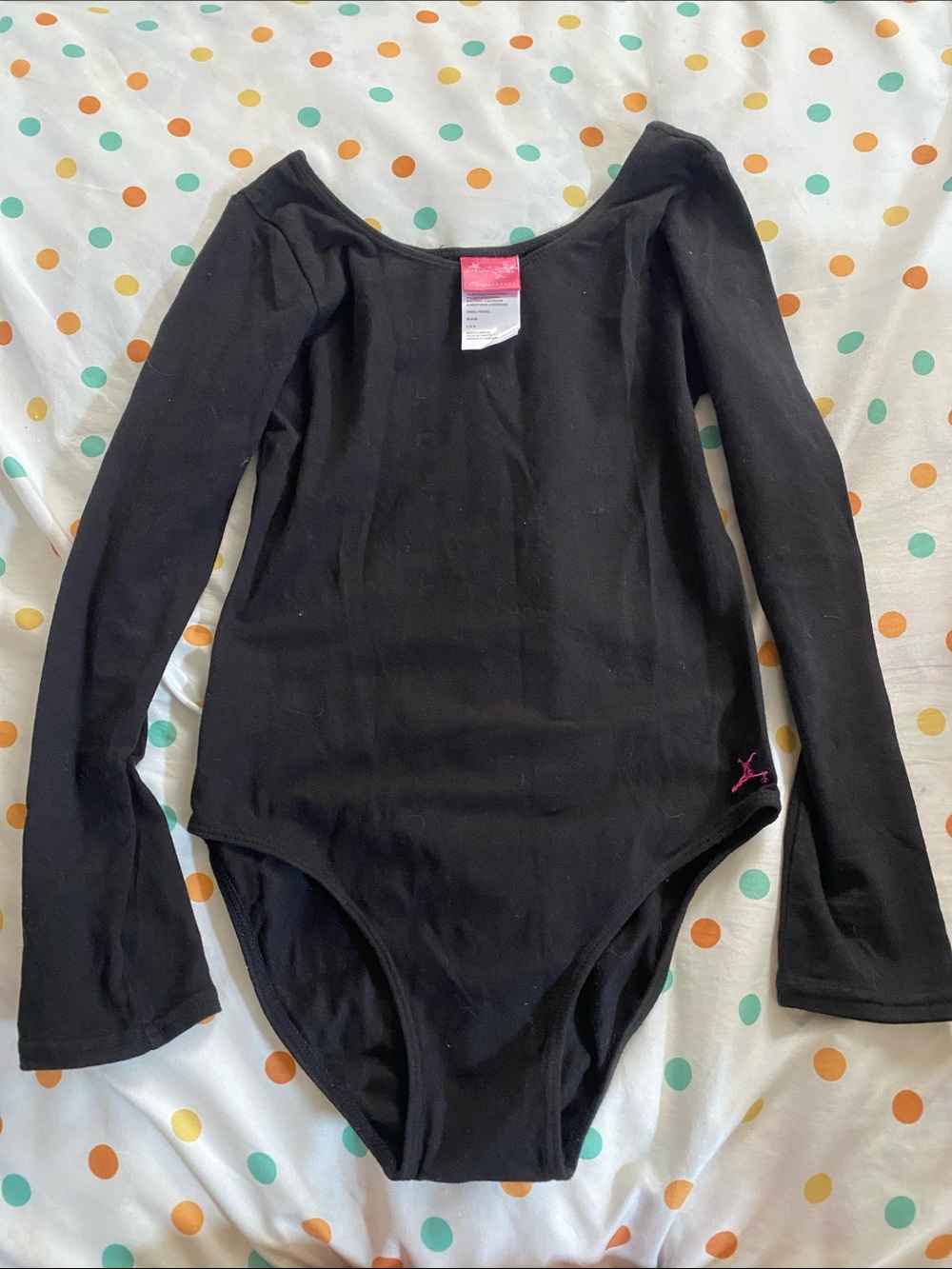 Capezio Black Long Sleeve Girls Leotard Bodysuit with Pink Logo